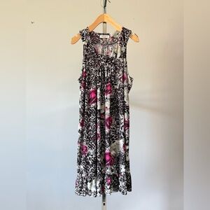 Ace Fashion Midi Dress — 65% Silk — Animal Print and Fuchsia Roses — Size XXXXL